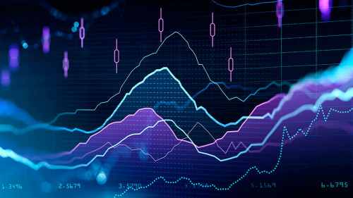 Financial rising graph and chart with lines and numbers