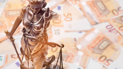 Lady Justice is on several 50 and 20 Euro bills. Concept photo f