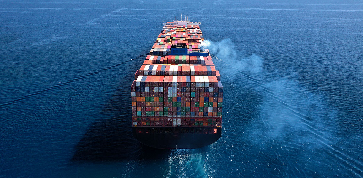 Aerial drone photo of huge container carrier tanker ship cruisin