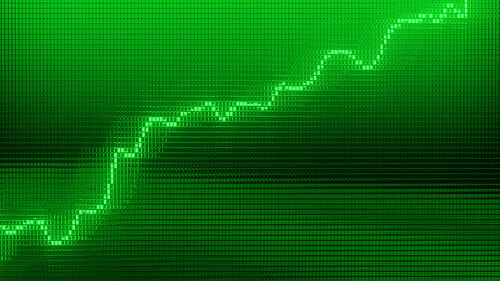 Green Graph moving up chart as growth and business success