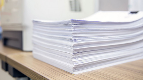 Pile of a lots reuse paper and paperwork report or printout docu