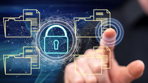 Man touching a data security concept