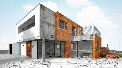 Chantier de construction d'une maison d'architecte