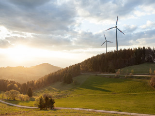 wind power mills in black forest landscape, Germany