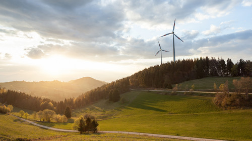 wind power mills in black forest landscape, Germany