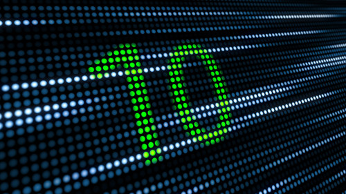 Green 10 on blue & white LED background