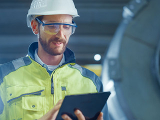 Portrait of Professional Heavy Industry Engineer / Worker Wearin