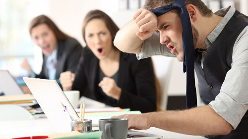 Humorous motivated businessman reaching goals