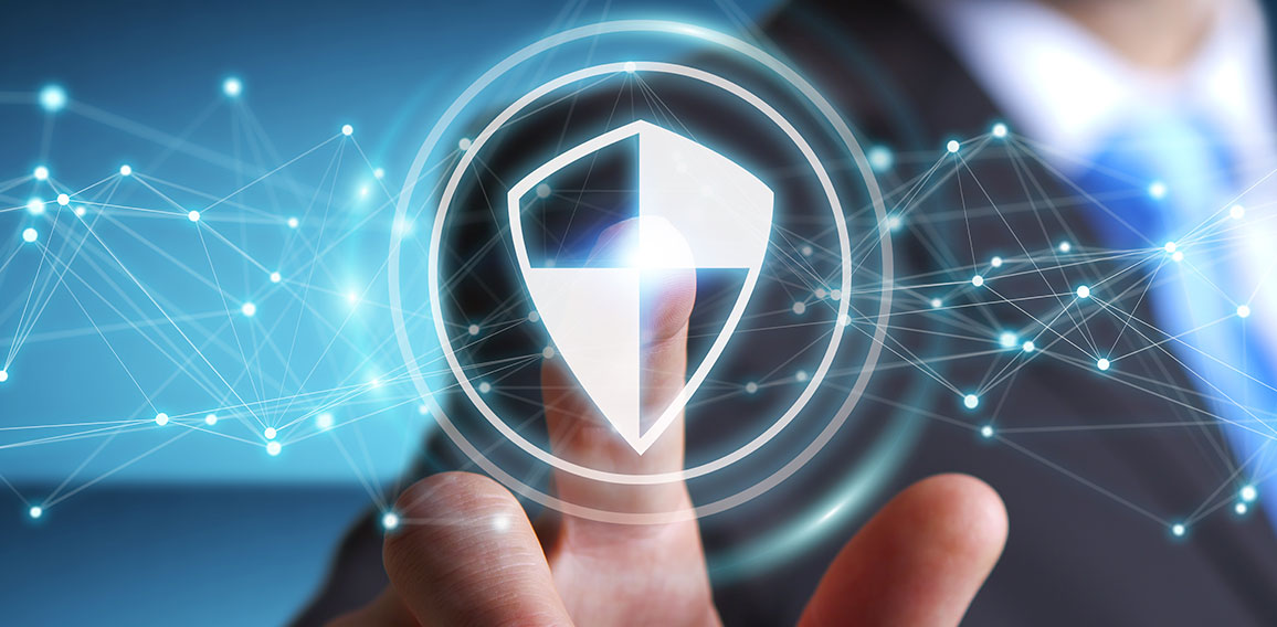 Businessman using shield safe protection with connections 3D ren