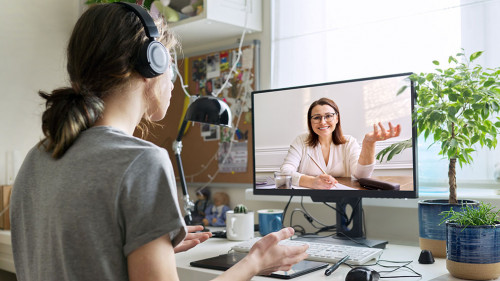 Online consultation of male teenager by social worker, psychologist, behavior, teacher