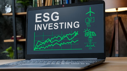ESG investing results on the laptop screen.