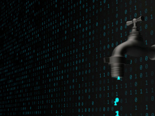 Data Leak Concept with Software Binary Code Flowing from Faucet