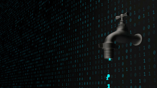 Data Leak Concept with Software Binary Code Flowing from Faucet