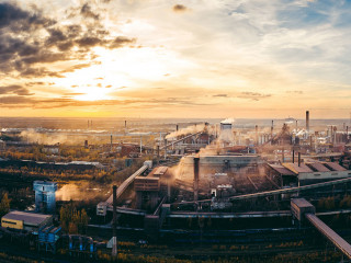industrial landscape with heavy pollution