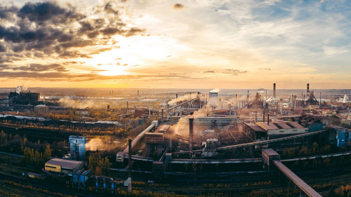 industrial landscape with heavy pollution