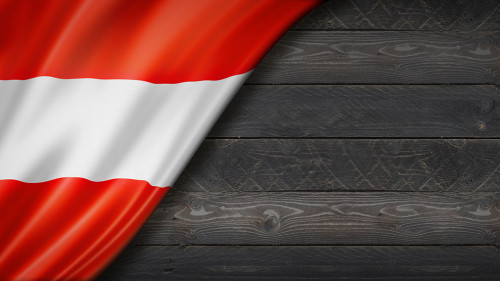 Austrian flag on black wood wall banner