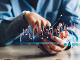 Successful of business trader investor man use technology smartp