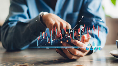 Successful of business trader investor man use technology smartp