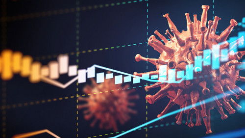 Covid crisis and the collapse of the markets, economic fallout. 3d illustration
