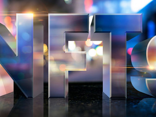 NFT Non-Fungible Token Glossy 3D Word Art Concept