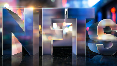 NFT Non-Fungible Token Glossy 3D Word Art Concept