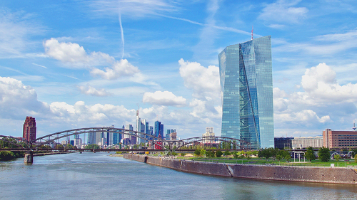panoramic view of the river Main and ECB with the european city
