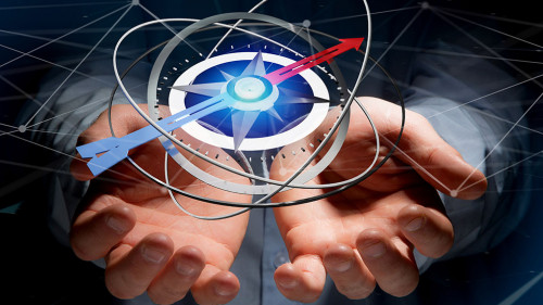 Business man holding a navigation compass - 3d rendered