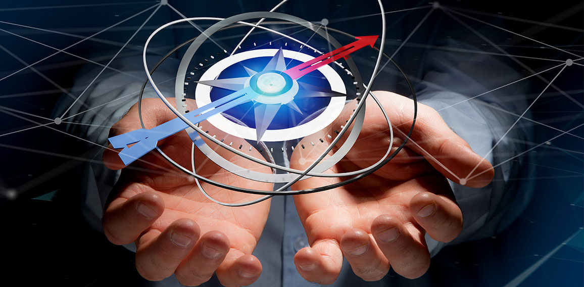 Business man holding a navigation compass - 3d rendered