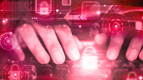 hand of hacker on computer keyboard with unlocked icon ,cyber at