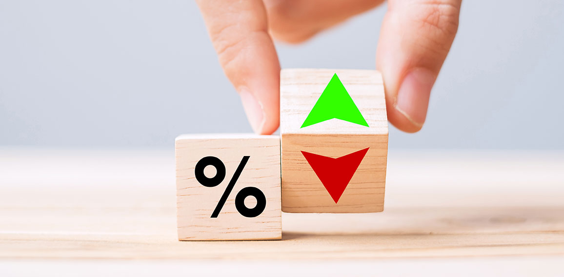 business man Hand change wood cube block with percentage to UP a