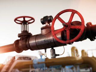 Gas tap with pipeline system at natural gas station.