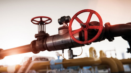 Gas tap with pipeline system at natural gas station.