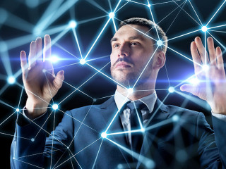 businessman with virtual low poly projection