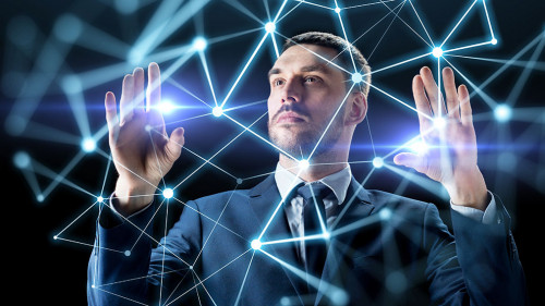 businessman with virtual low poly projection