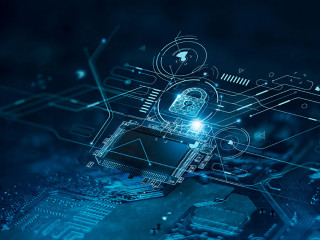 Digital padlock icon, cyber security network and data protection