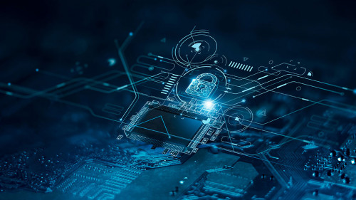 Digital padlock icon, cyber security network and data protection