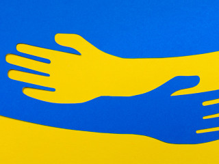 Support for Ukraine. Embrace icon, arms hugging, War in Ukraine,