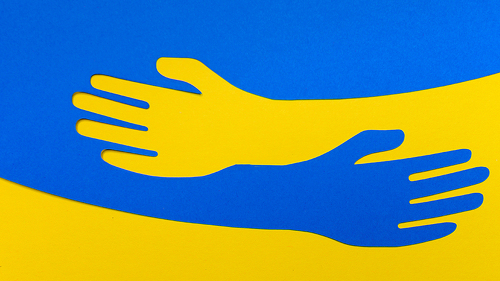 Support for Ukraine. Embrace icon, arms hugging, War in Ukraine,