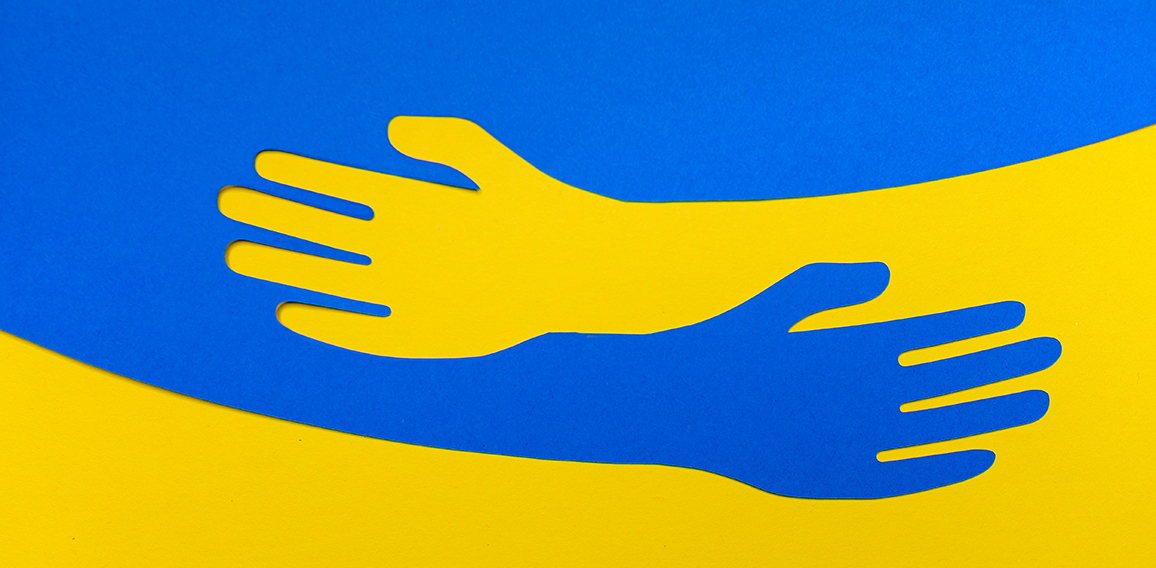 Support for Ukraine. Embrace icon, arms hugging, War in Ukraine,