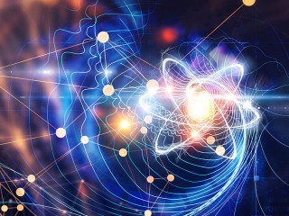 Nanotechnology, Molecule model image . Mixed media