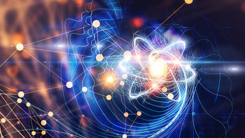 Nanotechnology, Molecule model image . Mixed media