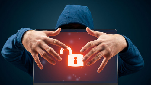 Unprotected computer usurped by hacker cyber security threat con