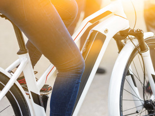 Close up of battery pack of a modern electric bicycle