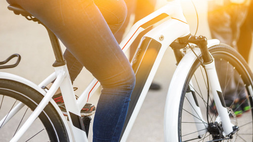 Close up of battery pack of a modern electric bicycle