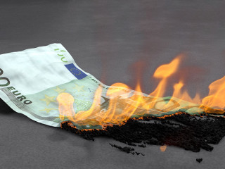 Close-up Of 100 Euro Note Burning