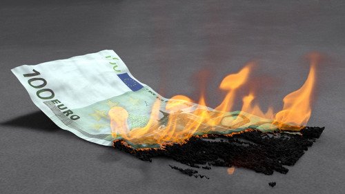 Close-up Of 100 Euro Note Burning
