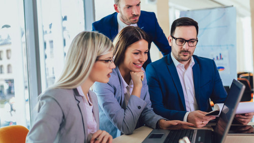 Creative business people working on business project in office u