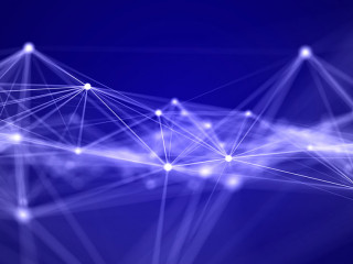 Network connection structure. Big data digital blue background. Science background with connected dots, lines and triangles. 3d rendering.
