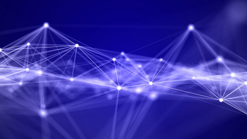 Network connection structure. Big data digital blue background. Science background with connected dots, lines and triangles. 3d rendering.