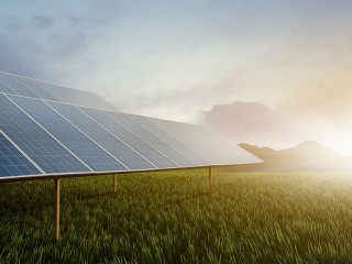 panoramic - solar panel at sunset